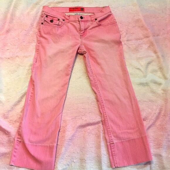 Pink Mossissue Wide Cuffed Denim Capris Sz 5 Cropped Ankle Jeans - Picture 1 of 6